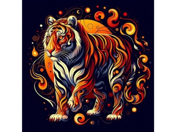 Download Ember-lined Tiger in Abstract Designs - Premium Resources